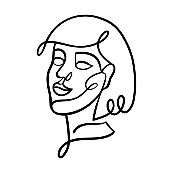 Portrait de femme à une ligne, visage de fille avec style abstrait. — Image vectorielle
