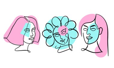 Bir dizi minimalist kadın yüzü..