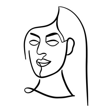 Feminist konsept, kız ya da kadın yüzü tek sıra halinde uzun saçlı.