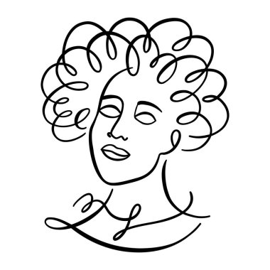 Head of young girl, continuous line portrait for poster and card.