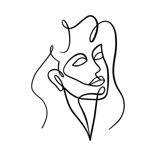 Continuous one line portrait of beautiful girl. — Stock Vector