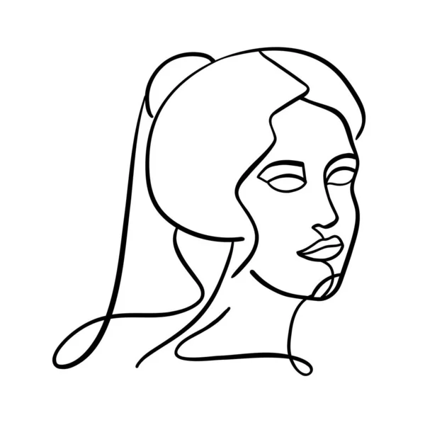 Woman sketch, portrait of girl face and modern one line style — Image vectorielle