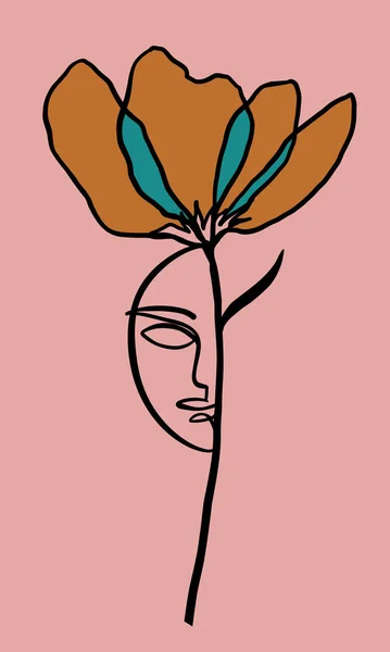 Affiche moderne avec un portrait d'une femme et une fleur. — Image vectorielle