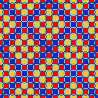 Kusursuz, Kırmızı, Sarı Kareler ve Mavi Çapraz Çizgilerden Yapılmış Vektör Soyut Görüntüsü. Tasarım ve Tekstil Uygulaması Mümkün 
