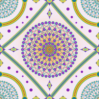 Açık Pembe Arkaplanda Bulunan Noktalı Mandala ve Geometrik Şekiller Biçiminde Vektör, Kusursuz Görüntü