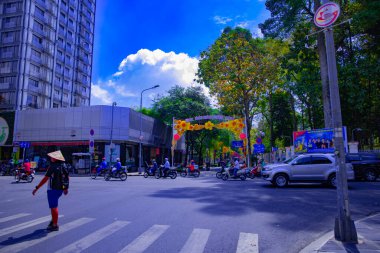 Ho Chi Minh 'de yoğun bir trafik sıkışıklığı var.