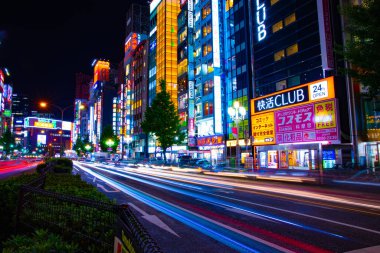 Shinjuku 'da bir gece neon caddesi.