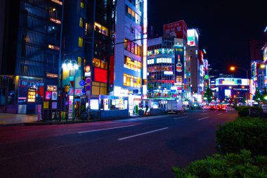 Shinjuku 'da bir gece neon caddesi.