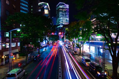 Shibuya 'da bir gece neon caddesi.