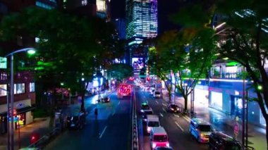 Shibuya 'daki neon sokağının gece zoom' u.