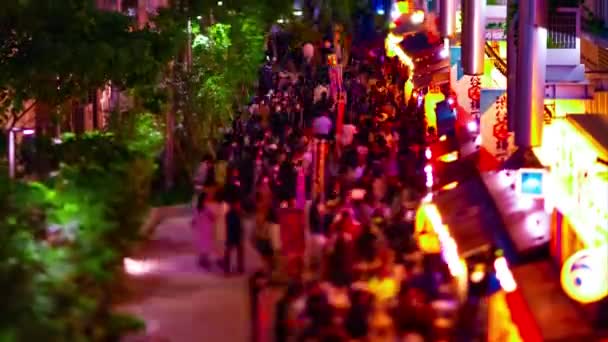 Ночной хронометраж миниатюрной неоновой улицы в парке Миясита в Сибуя наклон сдвига наклона — стоковое видео