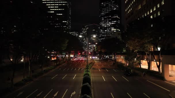 Una noche urbana calle de la ciudad en la ciudad de negocios en Shinjuku tiro ancho — Vídeo de stock