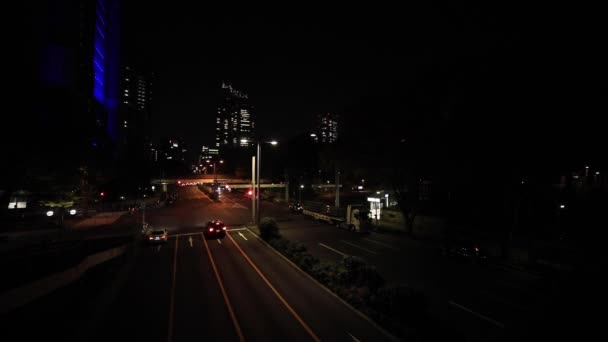 Eine nächtliche Stadtstraße in der Geschäftsstadt in Shinjuku — Stockvideo