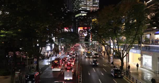 Uma noite neon rua em Shibuya tiro largo — Vídeo de Stock