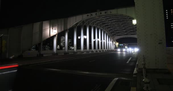 Ночная улица возле моста Качидоки в Токио. — стоковое видео