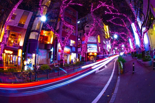 A night illuminated street in Shibuya wide shot — Stock Photo, Image