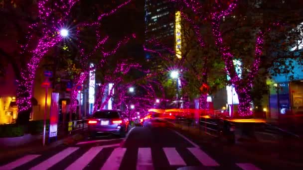 Noční čas z osvětlené ulice v Shibuya zoom — Stock video