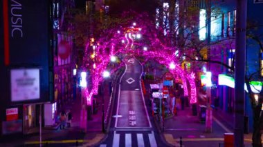 Shibuya 'nın aydınlık sokağında bir gece zamanı.
