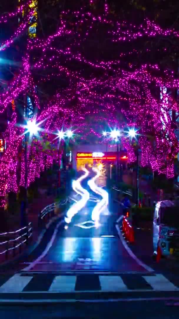 Uma cronologia noturna da rua iluminada em Shibuya inclinação tiro vertical — Vídeo de Stock