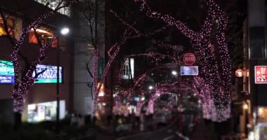 Shibuya 'da el kamerasıyla aydınlatılmış bir gece.
