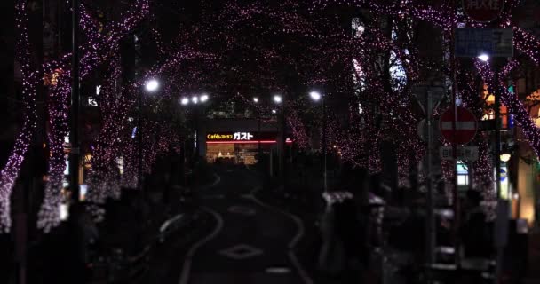 Ночная освещенная улица в центре Сибуи. — стоковое видео