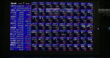 Gece Yaezu Tokyo 'daki iş kasabasında el kamerasıyla çekilmiş bir ilan panosu.