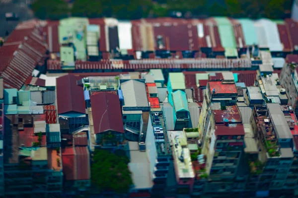 Una vista ad alto angolo di paesaggio urbano in miniatura al centro di Ho Chi Minh tiltshift diurno — Foto Stock