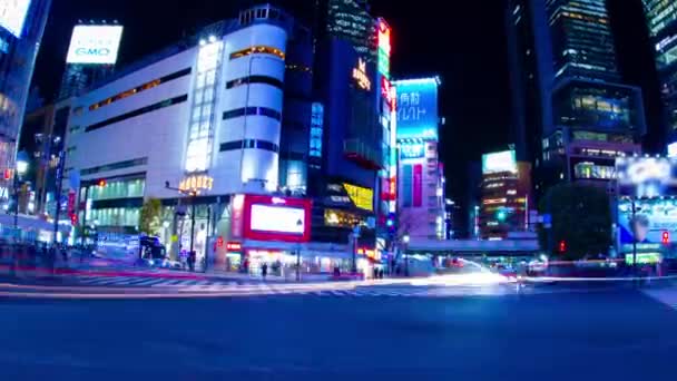 Un movimento controllato timelapse della traversata alla città al neon a Shibuya di notte — Video Stock