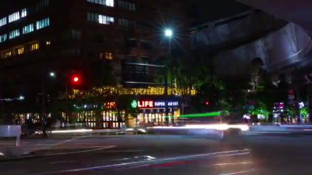 A night motion timelapse of the city street under the highway in Tokyo wide shot — Stock Video