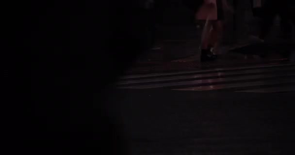 การถ่ายภาพความเร็วสูงของคนเดินชิ้นส่วนร่างกายที่ชิบุยะข้ามวันที่ฝนตก — วีดีโอสต็อก