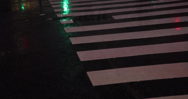 Een hoge snelheid schieten van plas op straat regenachtige dag 's nachts — Stockvideo