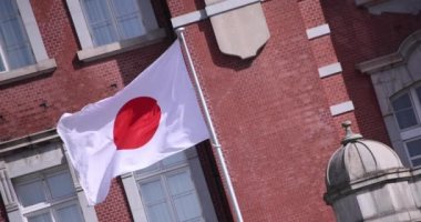 Tokyo İstasyonu çapraz bileşimi etrafında Japon Ulusal Bayrağının yüksek hızı 
