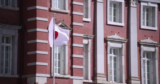 Une grande vitesse du drapeau national japonais autour de la station Tokyo copyspace — Video