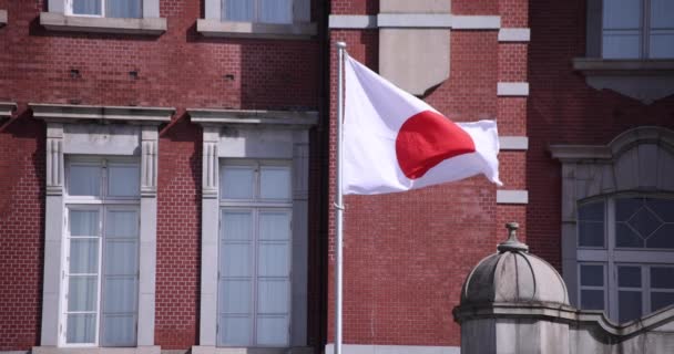 东京车站周围的日本国旗高速飘扬 — 图库视频影像