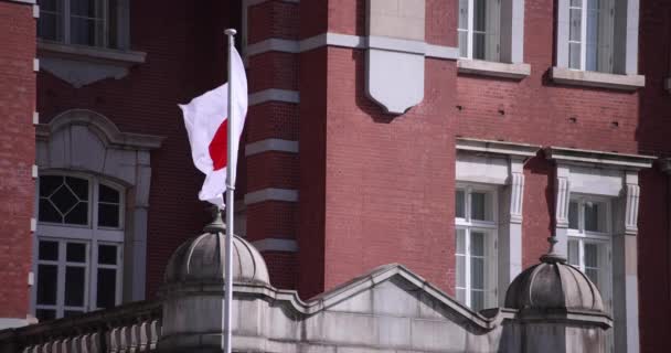 Une grande vitesse du drapeau national japonais autour de la station Tokyo copyspace — Video