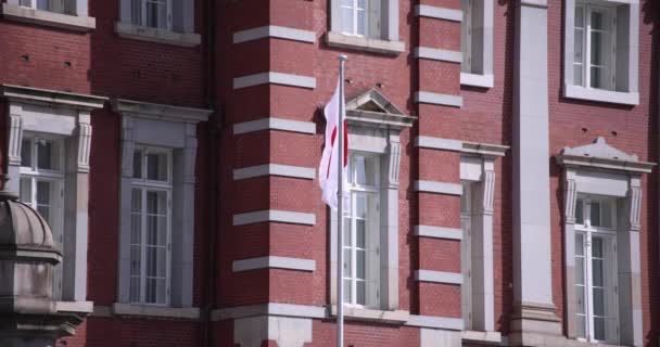 Une grande vitesse du drapeau national japonais autour de la gare de Tokyo — Video