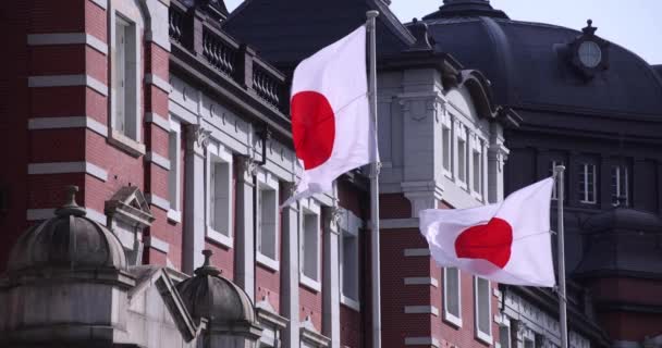 Une grande vitesse du drapeau national japonais autour de la gare de Tokyo — Video