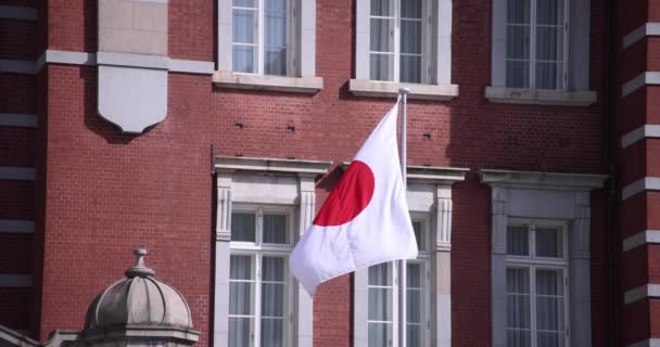 Une grande vitesse du drapeau national japonais autour de la gare de Tokyo — Video