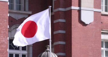 Tokyo İstasyonu etrafında Japon Ulusal Bayrağı