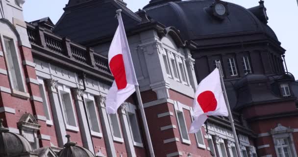 Tokyo İstasyonu etrafında Japon Ulusal Bayrağı — Stok video