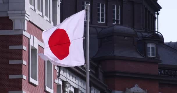 Japońska flaga narodowa wokół stacji Tokio — Wideo stockowe
