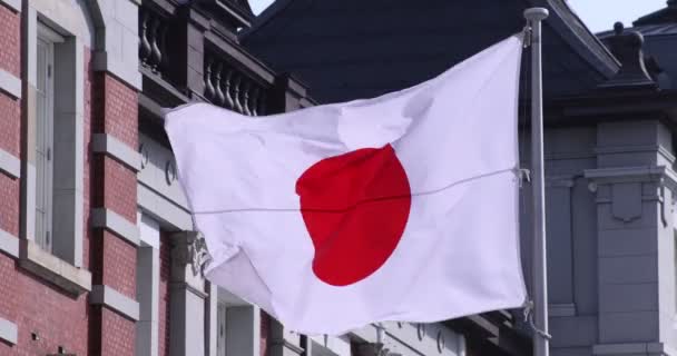 Japán nemzeti zászló körül Tokyo állomás — Stock videók