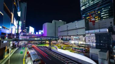 Shibuya İstasyonu yakınlarındaki neon sokağının gece çekim saati.