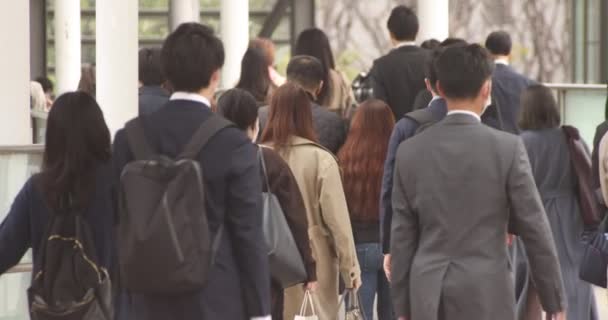 Wolny ruch spacerujących pracowników biurowych w mieście miejskim w Shinagawa — Wideo stockowe