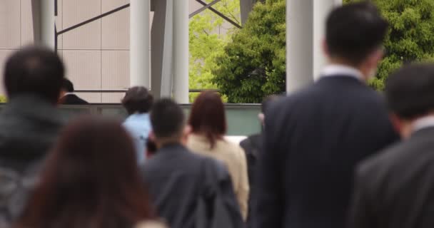 Wolny ruch spacerujących pracowników biurowych w mieście miejskim w Shinagawa — Wideo stockowe