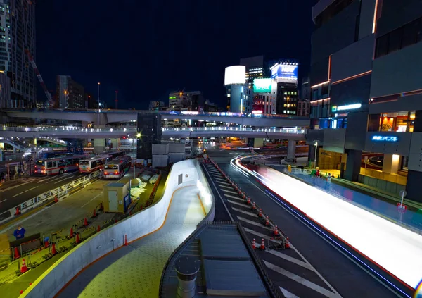 A night timelapse of the neon street in Shibuya wide shot — Stock Photo, Image