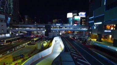 Shibuya 'daki neon sokağının gece görüntüsü.