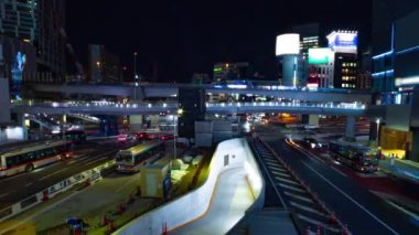 Shibuya 'daki neon sokağının gece görüntüsü.