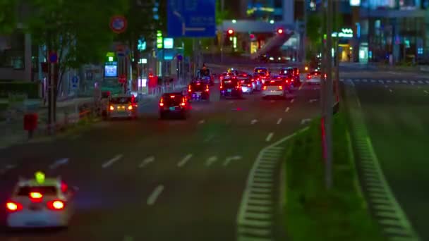 A night timelapse of the miniature urban city street in Aoyama tiltshift tilting — Stock Video
