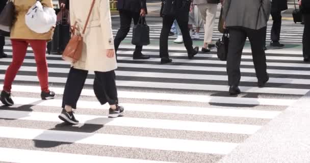 Um movimento lento de partes do corpo de pessoas ambulantes na cidade urbana de Tóquio — Vídeo de Stock